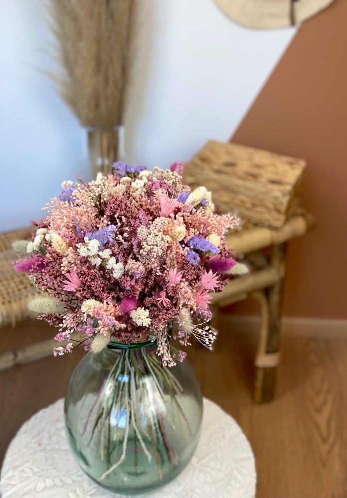 Bouquet de fleurs séchées rose rond Mina