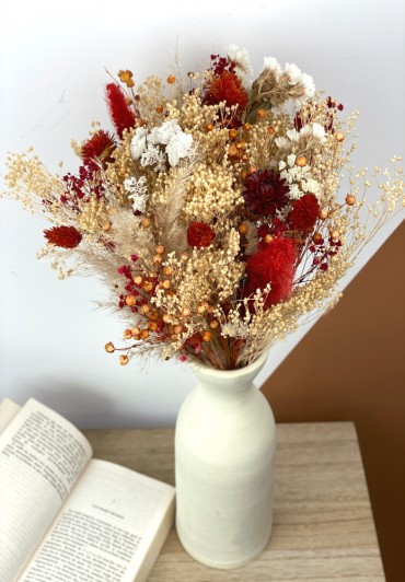 Bouquet de fleurs séchées blanc et rouge Charlotte