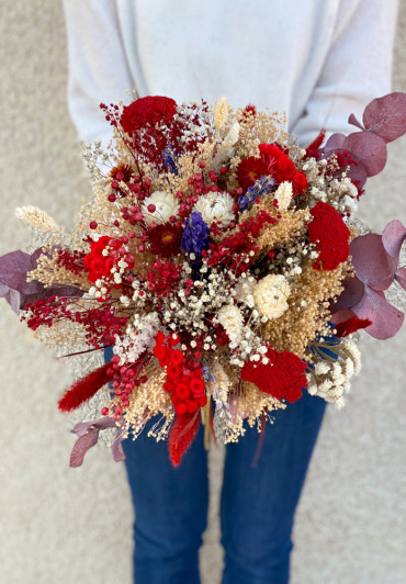 Bouquet de fleurs séchées bleu blanc rouge