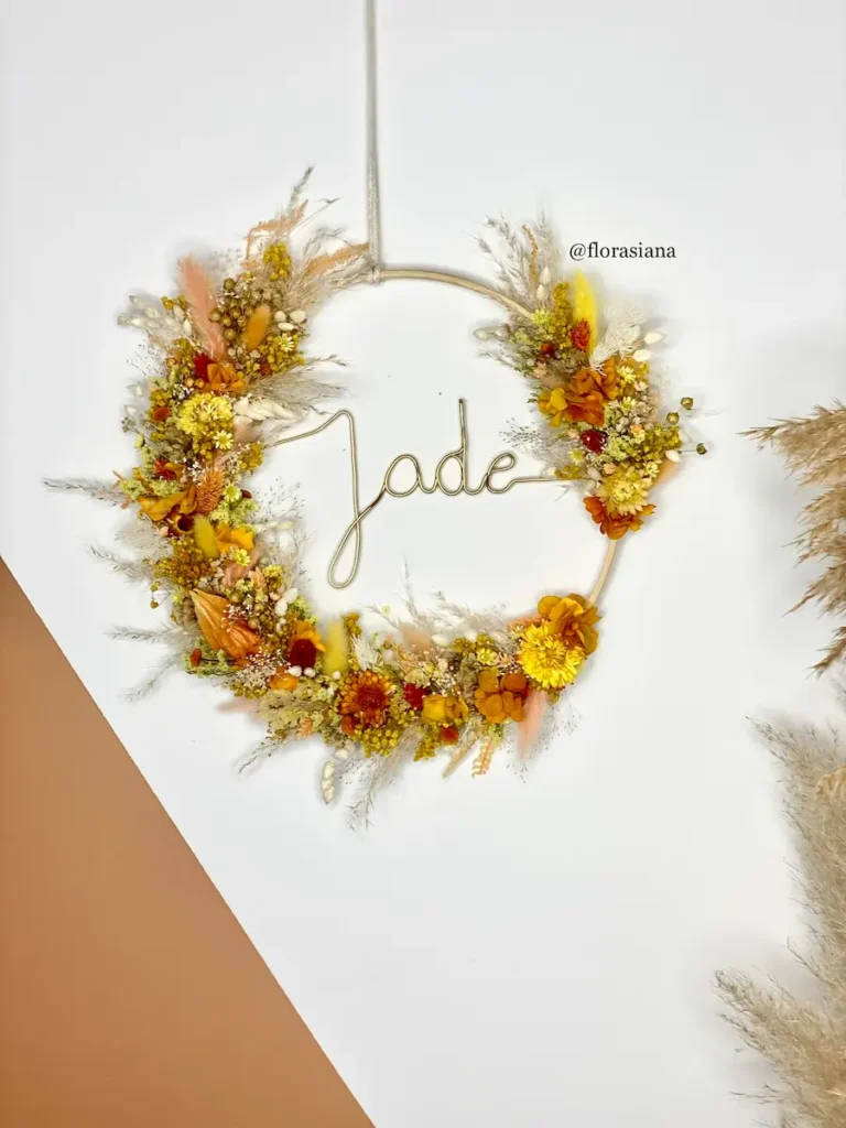 Couronne de fleurs séchées personnalisée Jade decoration éthique