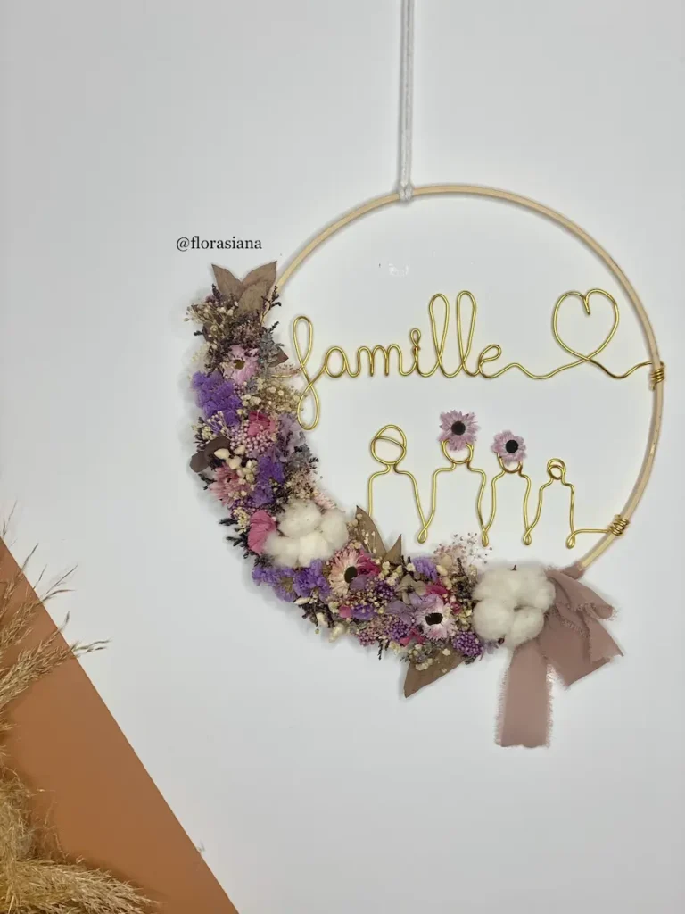 Couronne de fleurs séchées Famille cadeau décoration murale