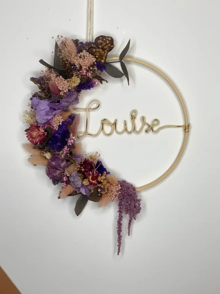 Couronne de fleurs séchées personnalisée cadeau sur mesure naissance